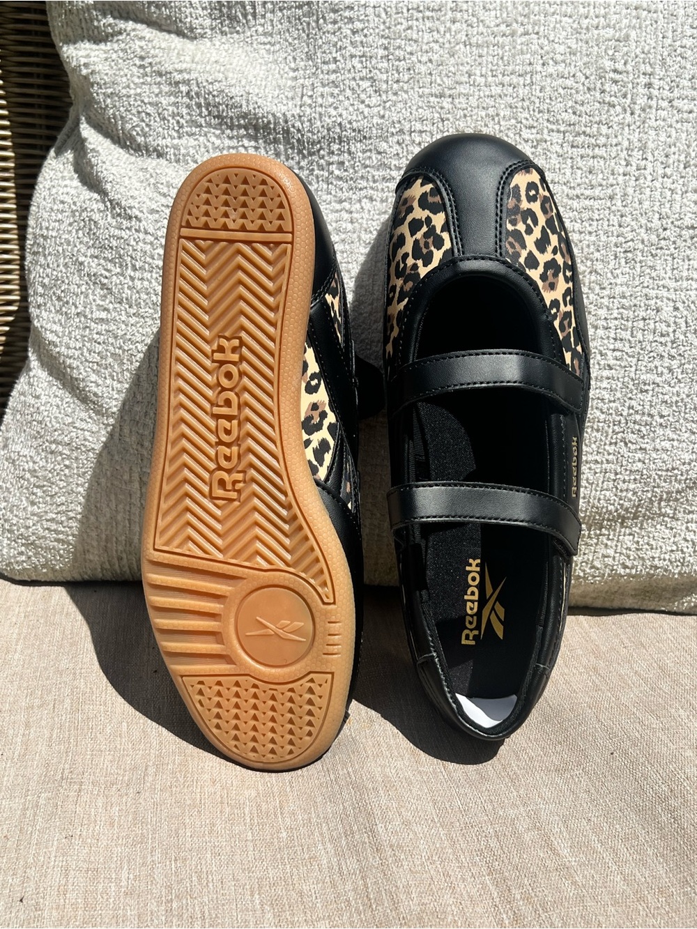 Reebok Women’s Leopard Print Mary Jane Ballet Sneakers - Black/Tan